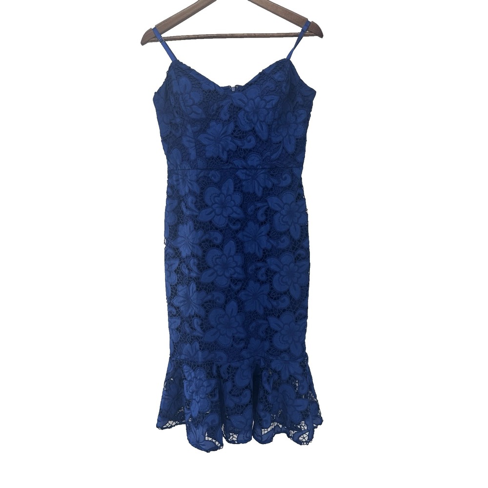 Blue Lace Slip Dress Royal Blue Floral Crochet Party Cocktail Event graduation